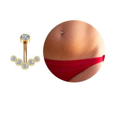 Imagem de Piercing umbigo delicado 5 pontos luz modelo aço cirúrgico Cor:Dourado