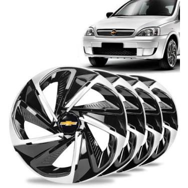 Imagem de Jogo 4 Calota Nitro Aro 14 Preta Prata Gm Corsa Prisma Agile - Elitte