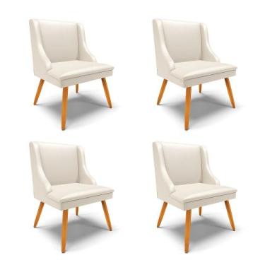 Imagem de Kit 04 Cadeiras de Jantar Liz material sintético Bege Pés Palito Casta