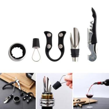 Imagem de Kit C/5 Peças Abridor De Vinho Inox Saca Rolhas Acessórios - CLINK