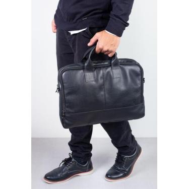 Imagem de Pasta masculina de couro italiano Brad - Vira Vento, Preto
