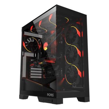 Imagem de Gabinete Gamer Forcefield Flow Black Vulcan GFFFBV Vidro Temperado Argb Preto Pcyes