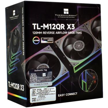 Imagem de Cooler para Gabinete TL-M12QR X3 Reverse Airflow 120mm ARGB Kit com 3 Preto Thermal Right