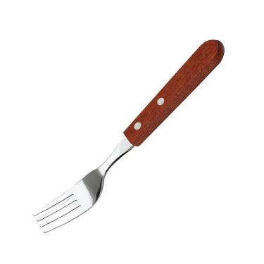 Imagem de Kit 12 Garfo de Mesa com Cabo de Madeira Aço Inox Acabamento Cromado para Uso Diário e Churrasco