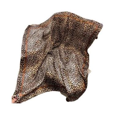 Imagem de Faixa De Cabelo De Seda Com Estampa De Leopardo Para Mulheres, Lenço D