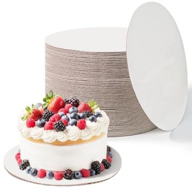 Imagem de Pacote com 50 tábuas de base de bolo, tábua de bolo de 25,4 cm, redondas para bolos de papelão, pizza, placas inferiores para sobremesa, pizza, casamento, aniversário, festa