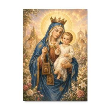 Imagem de Placa Decorativa Nossa Senhora do Carmo Com Menino Jesus Paraíso 30x42