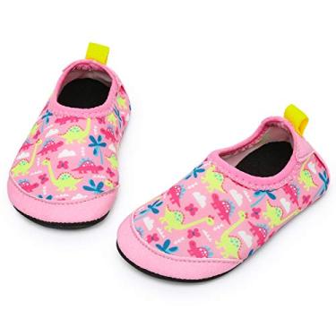 Imagem de Apolter Meias aquáticas para bebês meninos e meninas com pés descalços antiderrapantes para praia, piscina, crianças, Dinossauro/rosa, 9-10 Toddler
