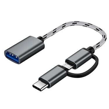Imagem de Kiboule 2 Em 1 USB Otg Cabo Tipo-C/Micro USB Para USB 3.0 Adaptador Trançado Cabo De Transferência De Dados Projetado Compatível Com Telefone Andriod Cinza