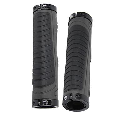Imagem de Punhos de bicicleta de bloqueio duplo, punhos de guiador com tampa de borracha antiderrapante Bloqueio duplo com orifícios de posicionamento para exterior(Cinza preto)