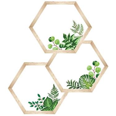 Imagem de Schoolgirl Style Recortes simples de hexágonos Boho — Vegetação variada e grão de madeira, decorações de quadro de avisos de 6 lados, decoração de sala de aula ou casa (36 peças)