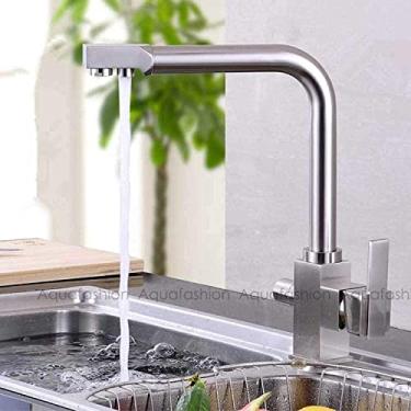 Imagem de JINJIA Torneiras misturadoras de água para água potável com filtro de água de luxo dupla função Cromado cáqui preto Torneira de cozinha com água filtrada - Escovado _Nicke