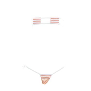 Imagem de SINMIUANIME Women Japanese Style Anime Lingerie Sexy Blue/Pink Striped Micro Bikini Cosplay Bra and Panty Set (325Pink)