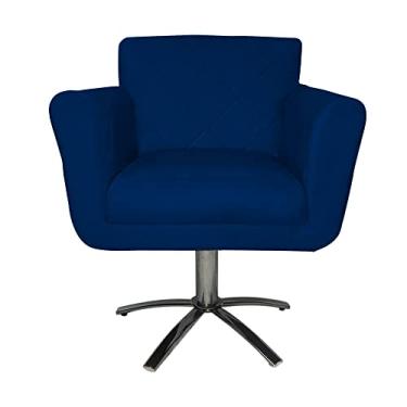 Imagem de Poltrona Decorativa Isabela em Tressê Pés Metal Giratório Suede Azul Marinho - DS Estofados