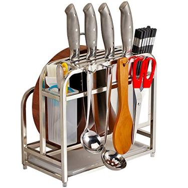 Imagem de Organizador de facas de corte AIYoo com ganchos/utensílios de cozinha de aço inoxidável/tábuas de cortar/facas/palitos/colher/garfo/talheres de armazenamento com drenador de secagem