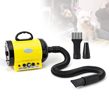 Imagem de Secador de soprador de animais de estimação de velocidade infinitamente variável, secadores de cabelo ajustáveis para cães quentes e frios com 3 bocais diferentes, concha retardadora de chamas ABS para cães grandes e médios pequenos (amarelo)