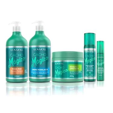 Imagem de Kit Lowell Shampoo + Creme Modelador + Máscara + Fluido + Óleo Cacho Mágico 500ml + 450g + 200ml + 60ml, Hidratante, Anti-frizz, Cacheado, 5 itens