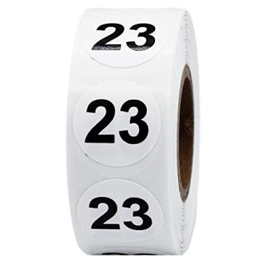 Imagem de Adesivos brancos com números pretos 23, redondos de 9,5 cm, 500 etiquetas em rolo para organização e inventário - Acabamento semibrilhante - Feito nos EUA