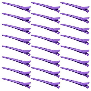 Imagem de 24 pacotes de clipes de bico de pato, Bantoye de 8,5 cm de metal à prova de ferrugem com furos para pentear, coloração de cabelo, roxo