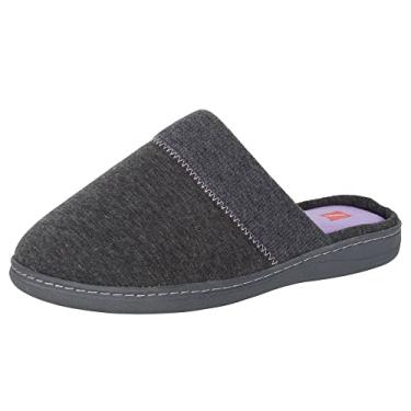 Imagem de Hanes Pantufa feminina confortável de algodão com espuma viscoelástica e sola antiderrapante, Carvão/Roxo, Large