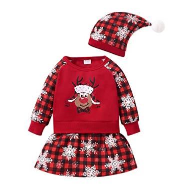 Camiseta infantil meninos meninas Natal manga longa xadrez desenho animado  Papai Noel estampado camiseta tops outono bebê menina (vermelho, 3-6 meses)  : : Moda