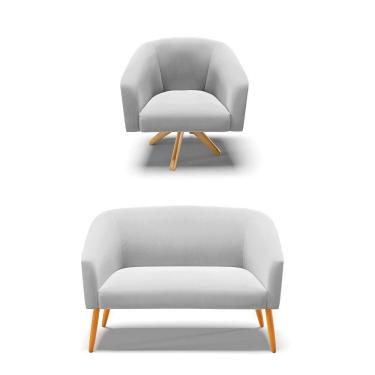 Imagem de Kit 1 Namoradeira E 1 Poltrona Giratória Base Madeira Cinza