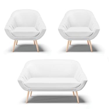 Imagem de Kit 01 Namoradeira E 02 Poltronas Corino Branco Natural