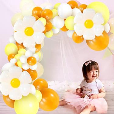 Imagem de 115 peças, kit de guirlanda de balões de margarida – enorme, 76,2 cm | Balões de margarida com balões de látex amarelo escuro, branco | Balões de flores, festas temáticas de margaridas