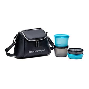 Imagem de Tupperware Conjunto de almoço masculino Cosmo de plástico (preto, azul) | 2 recipientes de plástico | caixa de picles de plástico | saco de tecido isolado | à prova de vazamento | seguro para micro-ondas | refeição completa | fácil de transportar