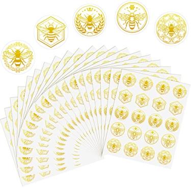 Imagem de 400 peças adesivos de abelha de folha de ouro autoadesivos em forma de abelha adesivos de selo de PVC transparente de ouro adesivos de selo de envelope em relevo folha de ouro selos de certificado para convites certificação graduação