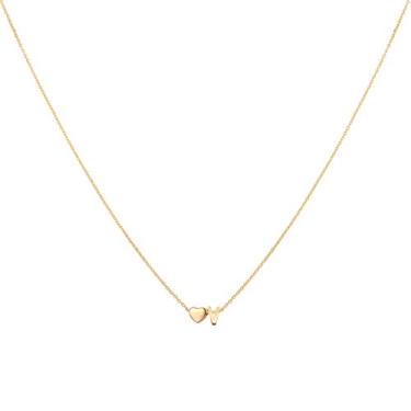 Imagem de Glimmerst Colar de coração com inicial banhado a ouro 18 K de aço inoxidável minúsculo coração com letras personalizadas monograma nome colar para mulheres, Metal, Sem Pedra Preciosa