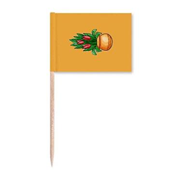 Imagem de Lírio vermelho em vaso com desenho Art Deco presente moderno bandeiras de palito de dente marcador decoração de festa