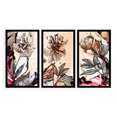 Imagem de Kit 3 Quadros Decorativos Grandes com MOLDURA Flores Pintura Vintage