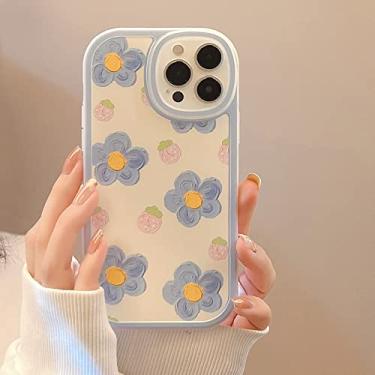 Imagem de Estojo de telefone fofo flor azul flor morango para iPhone 14 13 Pro Max 11 12 Mini X XR 7 8 Plus XS Silicone Soft Back T2 para iPhone12