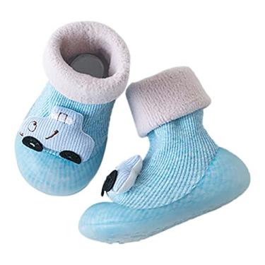 Imagem de Sapatos de menina meias de inverno para bebê de lã sapatos para bebês interior antiderrapante fundo macio sapatos infantis quentes (A, 0-6 meses)