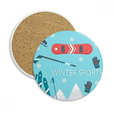 Imagem de Equipamento esportivo de esqui com ilustração de desenho animado, caneca de porta-copos de proteção de mesa, pedra absorvente