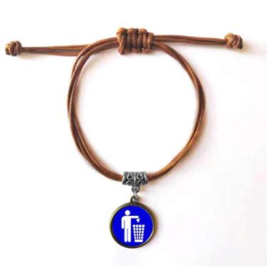 Imagem de DIYthinker Pulseira de couro com cordão de identificação quadrado azul da Rubbish para presente