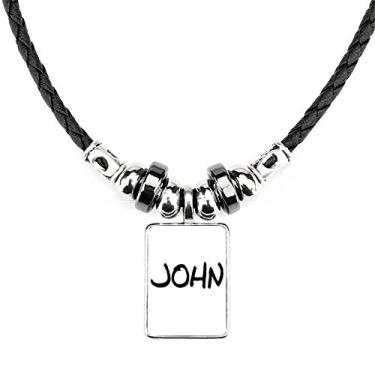 Imagem de DIYthinker Colar John com escrita especial e nome inglês, joia, torque, corda de couro, pingente