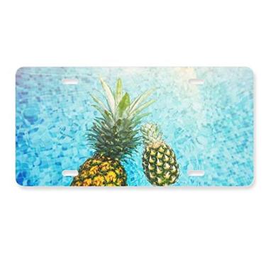 Imagem de DIYthinker Abacaxi, frutas vermelhas, imagem azul, placa de licença para decoração de carro, acessório de aço inoxidável