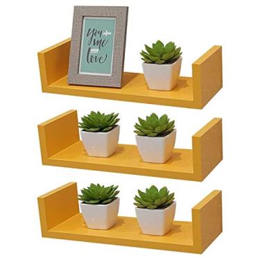 Imagem de Kit 3 Prateleiras U 40 x 10cm Amarela Suporte Invisível