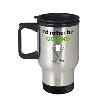 Imagem de Caneca de viagem I'd Rather Be Golfing – Caneca de chá divertido com isolamento de cacau quente – ideia de de Natal