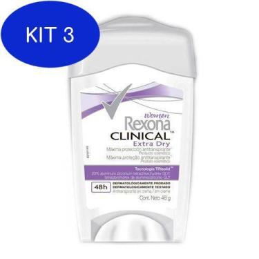 Imagem de Kit 3 Desodorante Creme Rexona Clinical Women Extra Dry Com 48 G