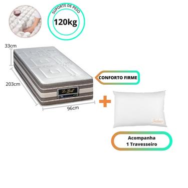 Imagem de Colchão Sankonfort Le Griff Solteiro King 96x203x33 - Linha Alta e Firme + 1 Travesseiro Fibra