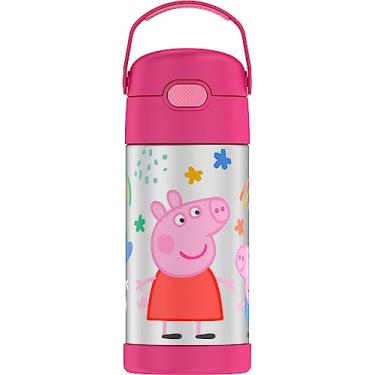 Imagem de THERMOS FUNTAINER Garrafa de água com canudo - 340 g - Garrafa de água infantil isolada a vácuo de aço inoxidável com tampa, Peppa Pig