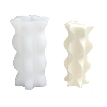 Imagem de HOOLIKUS Molde de fabricação de velas de cilindro de onda geométrica, moldes de silicone para cera de soja, cera de abelha, vela perfumada, presentes de dia dos namorados DIY decoração criativa de bolo artesanal (CDM018-1)