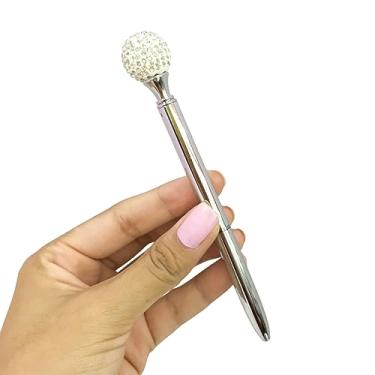 Imagem de Caneta Esferográfica Metal Ponta 0.7 mm Bola Strass Papelaria Escolar Escritório (Prata)