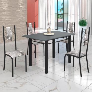Imagem de Conjunto Sala de Jantar Bahia Mesa Tubo 120x75cm Tampo Pedra com 4 Cadeiras Paraopeba/Preto Fosco