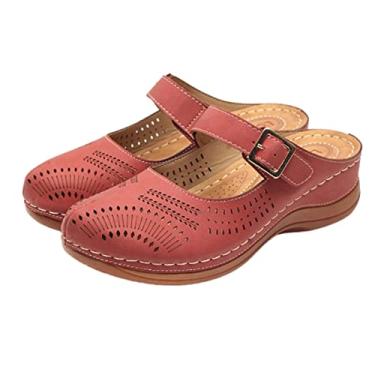 Imagem de Holibanna 1 par de sandálias femininas de couro PU bico redondo frente única chinelo casual diário salto baixo sandálias deslizantes sapatos vermelho tamanho 44 EU 42 US10 RU 7. 5