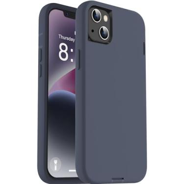 Imagem de ORIbox Capa azul para iPhone 13, [proteção contra quedas de grau militar de 3,5 m], acabamento suave da sensação externa de silicone líquido, capa resistente à prova de choque antiqueda para iPhone