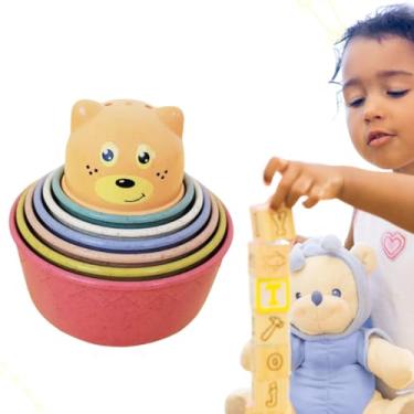 Imagem de Toy Mix, Torre Divertida Brinquedo Infantil Encaixe Empilhar Urso Bebe